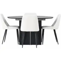 Ebuy24 Matilda ensemble pour salle à manger table à manger avec rallonge noir 4 chaises cuirPolyuréthanesynthétique blanc.