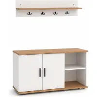 VCM Ensemble de rangement pour entrée comprenant un meuble à chaussures, un banc, un porte-manteau mural et une étagère à chapeaux - Gados L