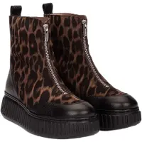 Wonders pour femme. A-5202_5729_10888 Bottines en cuir Xfly 02 marron (39), Plat, Fermeture éclair, Casuel, Imprimé animal