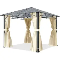 TOOLPORT Pavillon de jardin 3x3 m cadre alu, toit polycarbonate 8mm, beige - avec parois latérales et moustiquaires