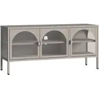 En.casa Buffet vitrine « Klippestad » à 3 portes, en acier, 118 x 35 x 55 cm, couleur camel
