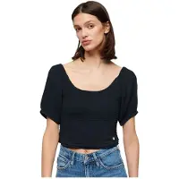 Superdry pour femme. W6011857A T-shirt en maille à volants, marine (L), Casuel, Viscose, Manche courte