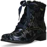 LAURA VITA Bottine pour femme , motif papillon et rubans en satin, modèle Emcmao 05, taille : 38 EU, couleur : bleu