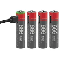 Yes I Do Yesido, 4 piles AA lithium, 440 mAh, 1,5 V, 666 mWh, rechargeables via USB-C, noires / rouges