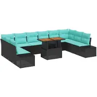 vidaXL Ensemble de jardin pour repas, 11 pièces, 10 places, noir et vert émeraude