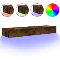 DKD Home Decor Armoires TV avec lampes LED 2 pcs. Chêne fumé 60x35x15,5 cm