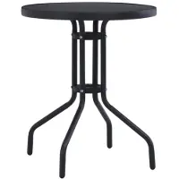 vidaXL Table de jardin noire 80 cm acier et verre