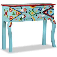 vidaXL Table console en bois massif Mango bleu peint à la main