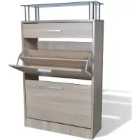 vidaXL Meuble à chaussures avec tiroir et plateau en verre Bois