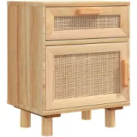 vidaXL Table de chevet Marron Bois de pin massif et rotin naturel