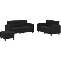 vidaXL Ensemble de canapés 3 pièces avec coussins Noir Tissu microfibre