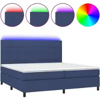 vidaXL Lit Boxspring avec matelas & LED Bleu 200x200 cm Tissu