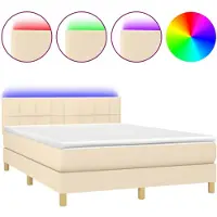 vidaXL Lit Boxspring avec matelas & LED Crème 140x190 cm Tissu