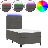 vidaXL Lit boxspring avec matelas & LED gris foncé 100x200 cm velours
