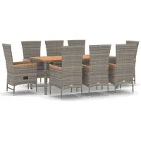 vidaXL Salon de jardin 9 pièces avec coussins Gris Poly Rattan