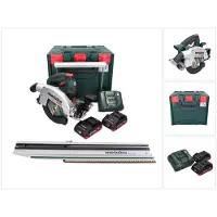 Metabo Scie circulaire sans fil KS 18 LTX 66 BL 18 V 165 mm + 2 batteries 4,0 Ah + chargeur + rail de coupe + metaBOX