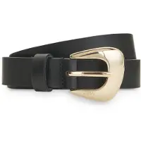 HUGO Ceinture en cuir italien avec boucle angulaire dorée