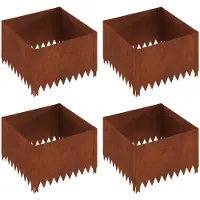 vidaXL Bordure de jardin, 4 pièces, 60 x 60 x 35 cm, acier, finition rouille