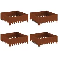 vidaXL Bordure de jardin, 4 pièces, 60 x 60 x 20 cm, acier, finition rouille
