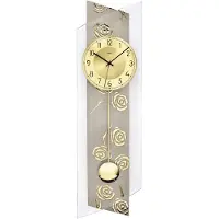 AMS 5223 Horloge murale radiofréquence avec pendule doré Horloge murale verre décor rose
