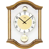 AMS 7447/4 Horloge murale quartz analogique pendule double bois chêne massif avec verre