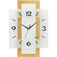 AMS 5507 Horloge murale radiofréquence analogique bois hêtre massif anguleux avec verre