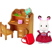 Sylvanian Families Figurine Fillette Lapin Chocolat 7 cm + Bureau et Accessoires