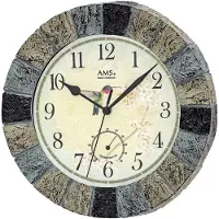 AMS 5979 Horloge murale radioélectrique analogique aspect pierre avec thermomètre