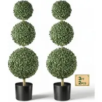 Vevor Buis Artificiel à 3 Boules 914 mm Lot de 2 Arbres Topiaires Artificiels en PE avec Pots