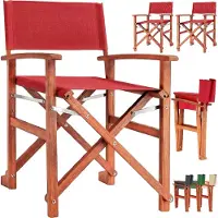 Casaria Chaise de régie Rouge Lot de 2 en bois d'eucalyptus certifié FSC Pliable Chaise de jardin jusqu'à 160 kg