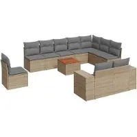 vidaXL Ensemble de salon de jardin 11 pièces avec coussins Beige Poly Rattan
