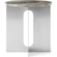 Audo Copenhagen Androgyne Table d'Appoint Brushed Steel | Grey Galaxy | Ø42 cm
