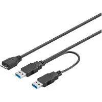 Pro 95746 Câble USB 3.0 Dual Power SuperSpeed, noir, 0.3 m - USB 3.0 mâle (type A), USB 3.0 mâle (type A) > USB 3.0 micro mâle (type B)