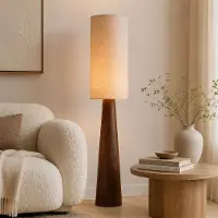 LumenXL Lampadaire Liera avec abat-jour en lin et pied en bois