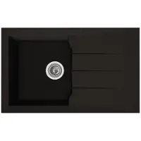 Stradour Évier de cuisine encastrable ALINEO 1C, 81 x 50 cm, noir mat BMC, 1 bac, forme rectangulaire avec trop-plein dissimulé, robinet mitigeur et siphon inclus