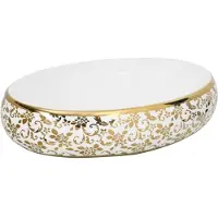 vidaXL Vasque à poser Blanc et Golden Ovale 59x40x15 cm Céramique