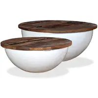 vidaXL Ensemble de tables basses 2pcs vieux bois massif blanc forme de bol