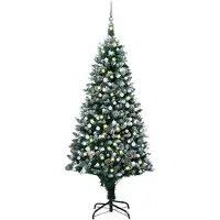 vidaXL Arbre de Noël artificiel pré-éclairé/boules pommes de pin 210cm