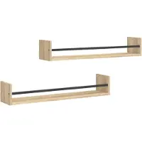 vidaXL Étagères murales avec barres 2 pcs chêne sonoma 80x16x14 cm