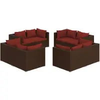 vidaXL Ensemble de jardin lounge 8 pièces avec coussins Poly rotin brun