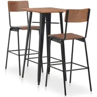 vidaXL Ensemble de bar 3 pièces acier brun noir