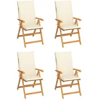 vidaXL Chaises de jardin 4 pcs. avec coussins crème teck massif