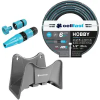Cellfast Tuyau d'arrosage Hobby ATS2, 1/2", 25 mètres, avec support de tuyau (gris) et kit comprenant la buse de pulvérisation Basic 1/2"
