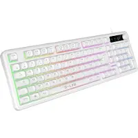 The G-Lab Clavier à membrane gaming G-LAB KEYZ Caesium EX, 98%, AZERTY (avec câble), éclairage RGB arc-en-ciel, touches silencieuses, anti-ghosting pour 26 touches, molette de volume, couleur blanche