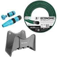 Cellfast Tuyau d'arrosage Économique, 1/2", 25 mètres, avec support de tuyau (gris) et kit comprenant la buse de pulvérisation Basic 1/2"