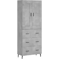 vidaXL Highboard gris béton 69,5x34x180 cm Bois composite