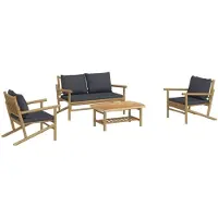 vidaXL Ensemble de salon de jardin 4 pièces avec coussins gris foncé en bambou