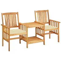 vidaXL Chaises de jardin avec table de thé et coussins en acacia massif