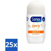 Sanex Déodorant Roller Zéro% Peau Sensible 50 ml - Pack avantage - 25 pièces