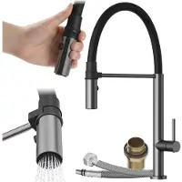 Granitan | Robinet de cuisine - haut - arc - support magnétique - flexible - noir et gun métal - robinet cuisine - tête céramique - SCALA